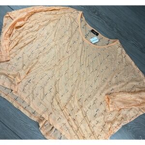 Aubrey 3+1 Women's Repeating Cross Pattern Sheer Dolman Top Orange Medium